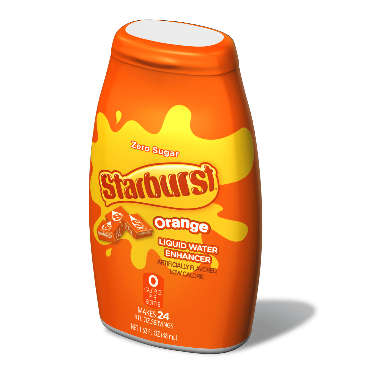 Starburst orange liquid water enhancer packaging