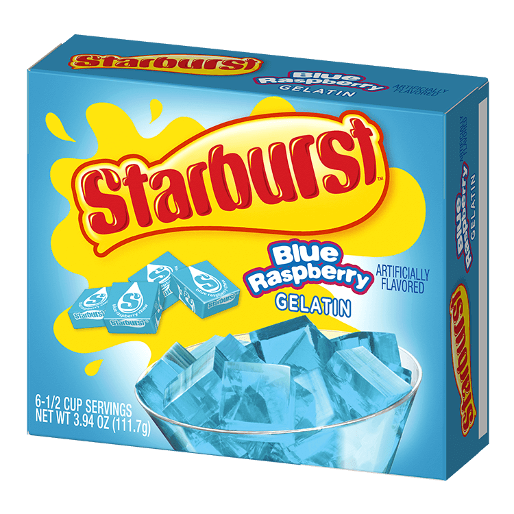 Starburst gelatin blue raspberry packaging