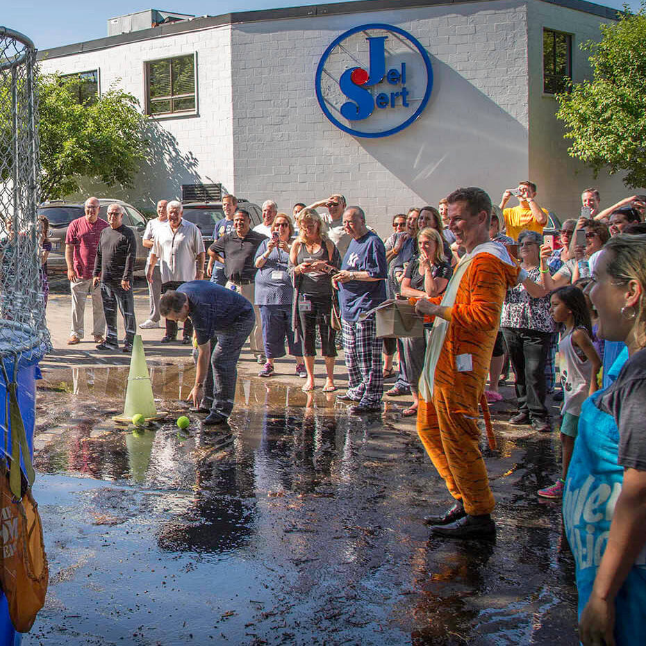 Jel Sert employees dressed in costumes at a company party