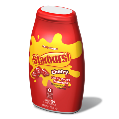 Starburst cherry liquid water enhancer packaging