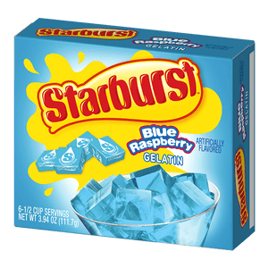 Starburst gelatin blue raspberry packaging