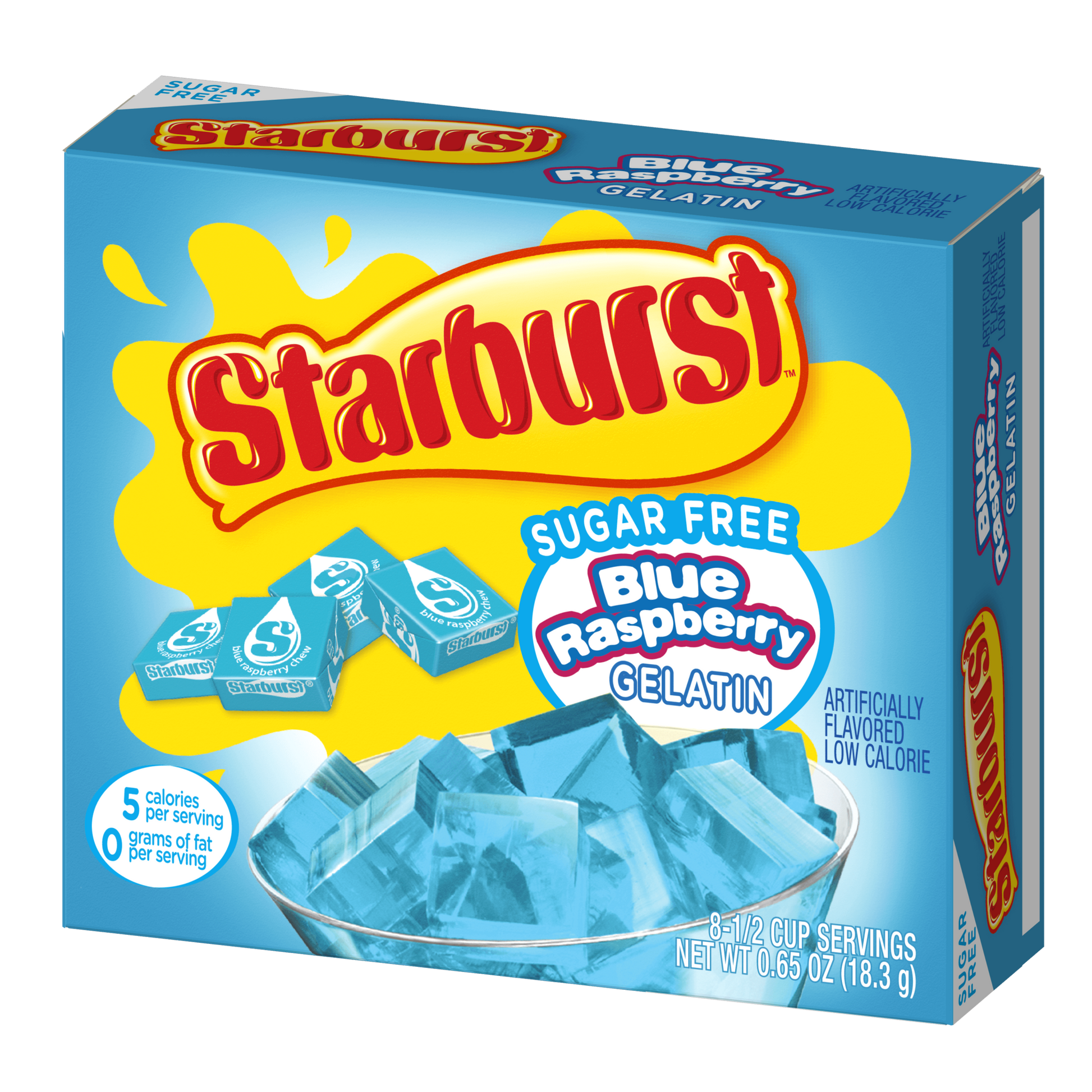 Starburst blue raspberry sugar-free gelatin packaging