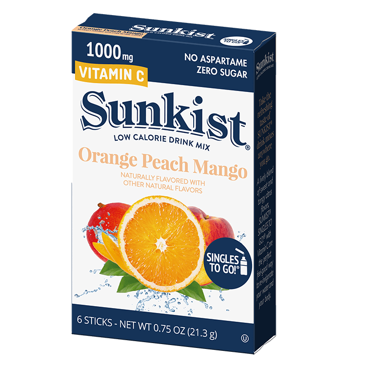 Sunkist Orange Peach Mango Singles to go packaging