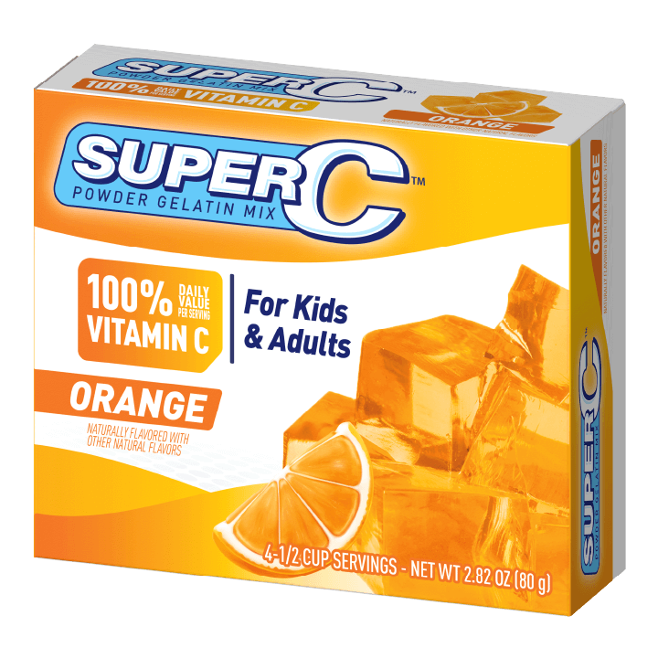 Super C orange gelatin packaging