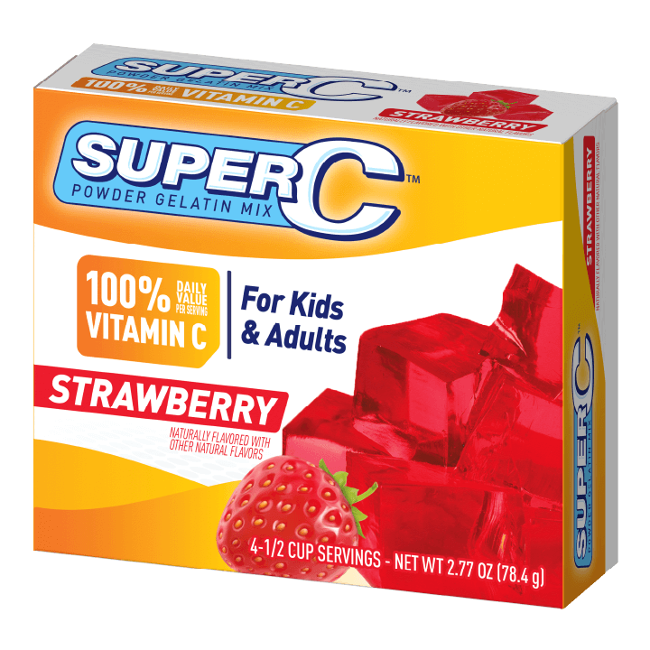 Super C strawberry gelatin packaging