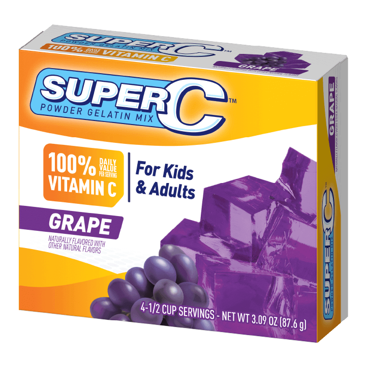 Super C grape gelatin packaging